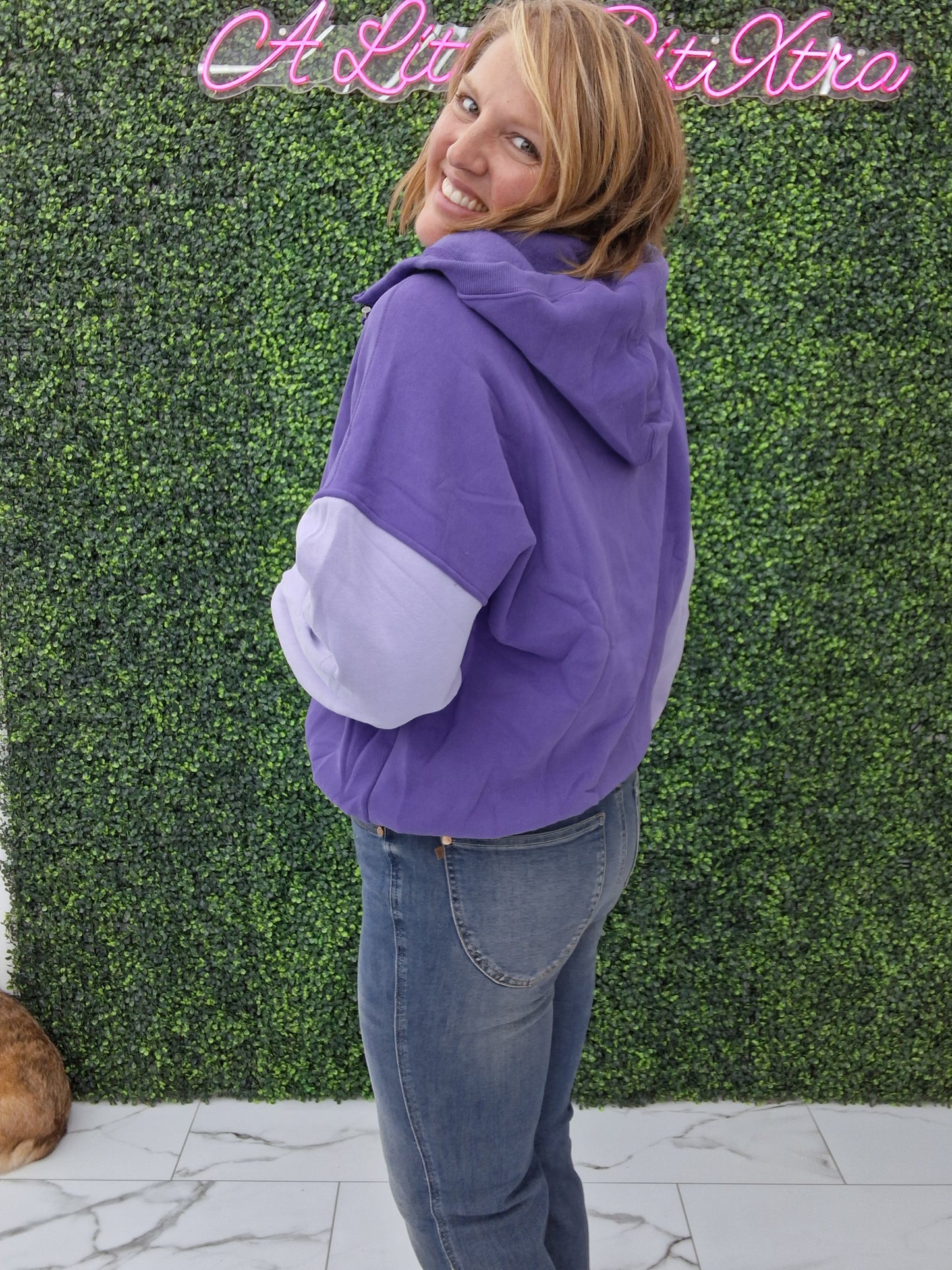 ELASTIC HEM FLEECE HOODIE: PERIWINKLE