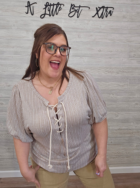 TEXTURED KNIT LACE UP TOP