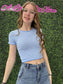 Crew Neck Stripe Seamless Rib Tee Blue