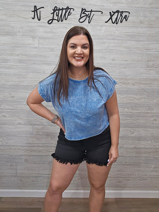 Z BLACK FRAYED DENIM SHORTS