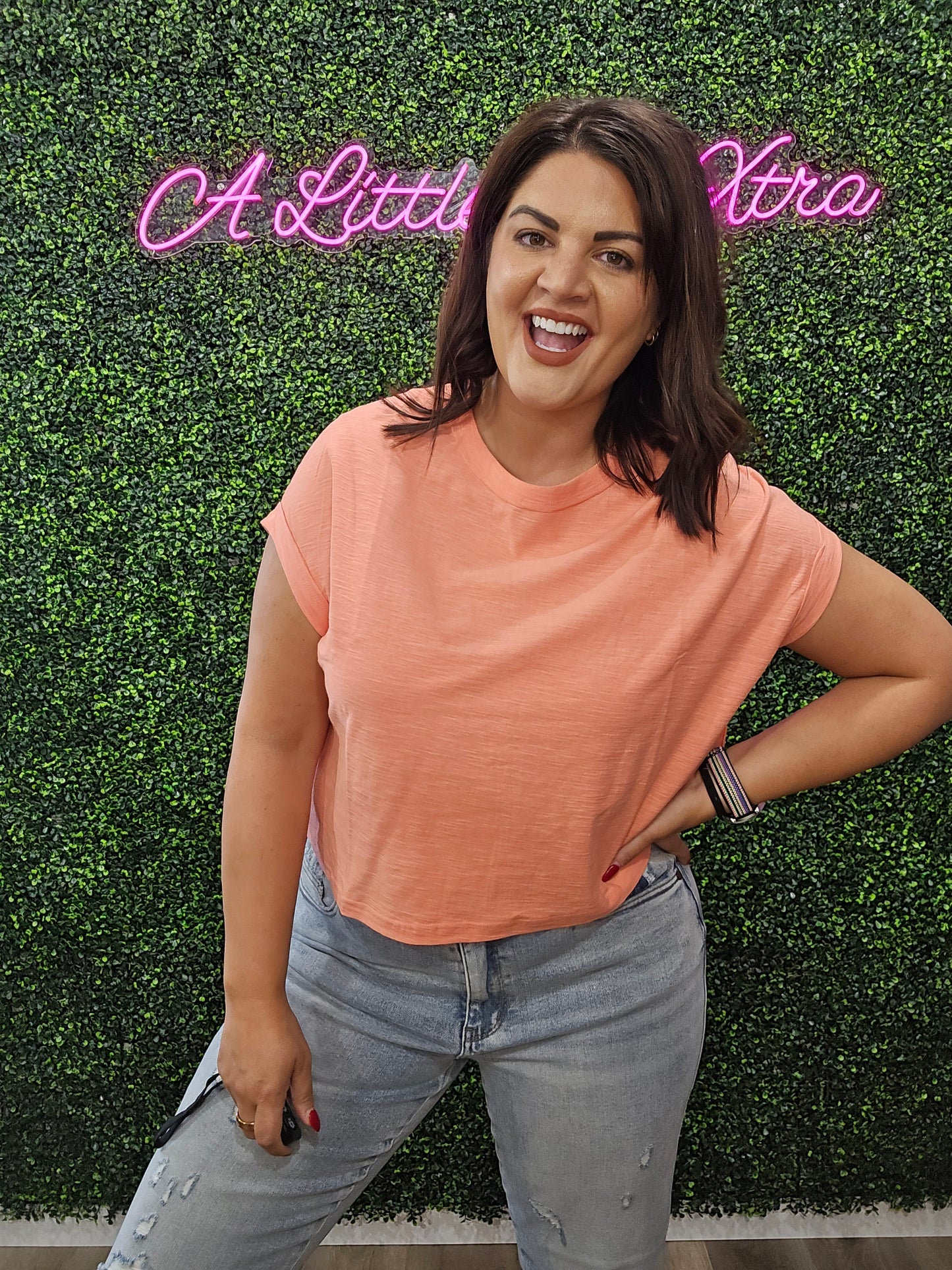 CORAL BOXY COTTON TEE
