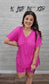 NEON PINK MICROFIBER V-NECK TOP & BIKER SHORTS