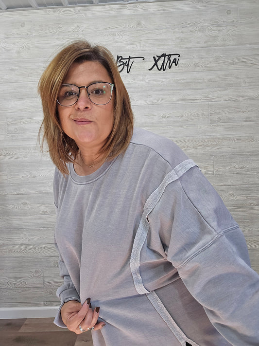EXPOSED SEAM GREY SWEATSHIRT