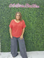 BOXY CHUNKY KNIT SHORT SLEEVE SWEATER RUBY