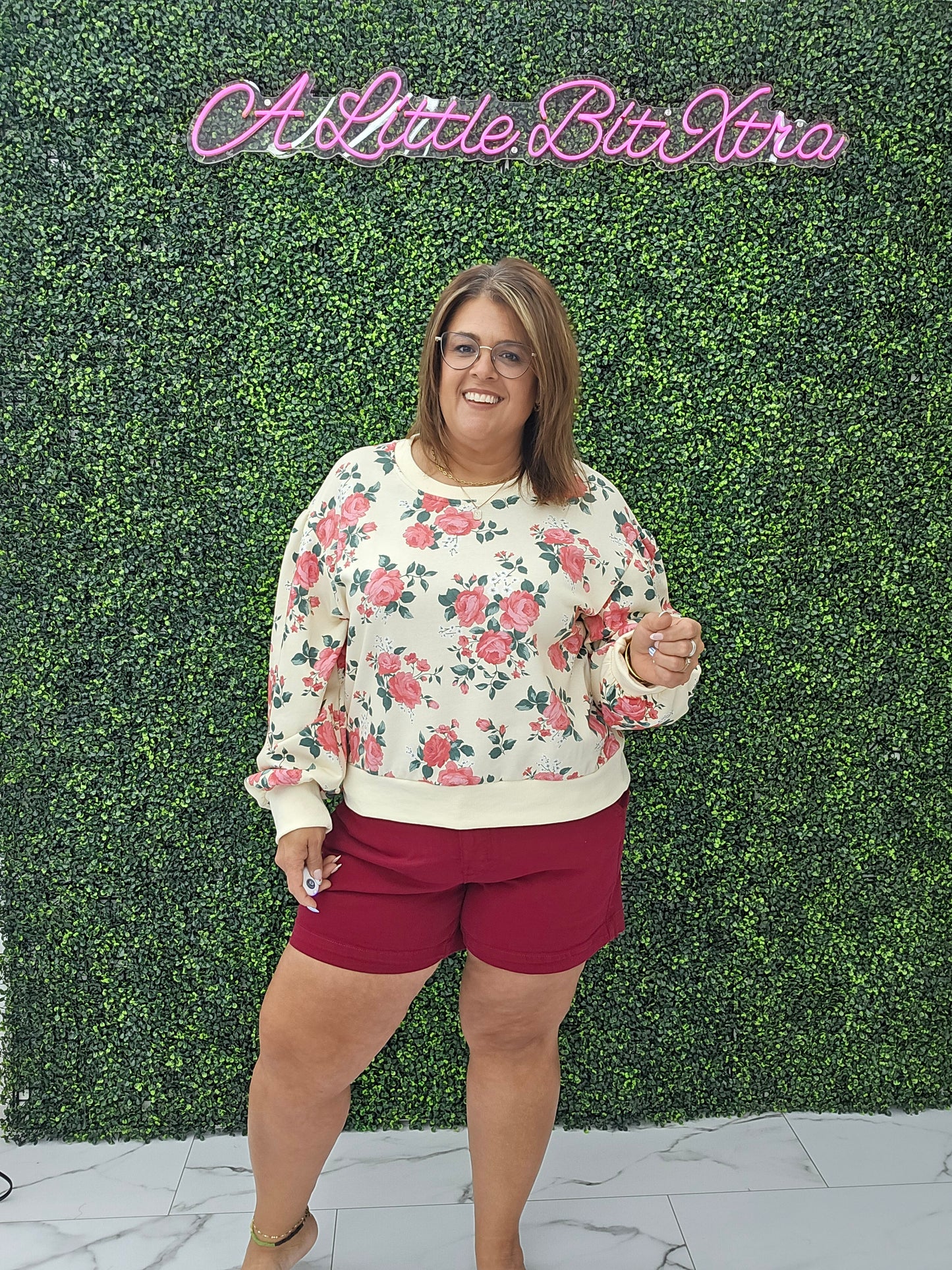 Rose Terry Balloon Sleeve Pull Over Top
