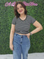 Crew Neck Stripe Seamless Rib Tee Black