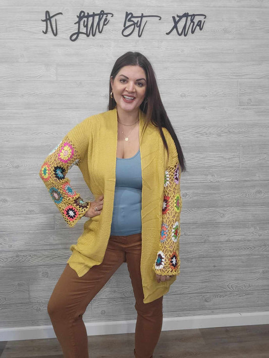 MUSTARD CROCHET SLEEVE CARDIGAN
