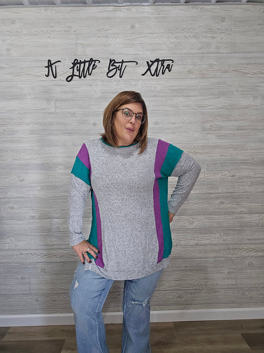 HEATHER GREY COLOR BLOCK POCKET TUNIC TOP