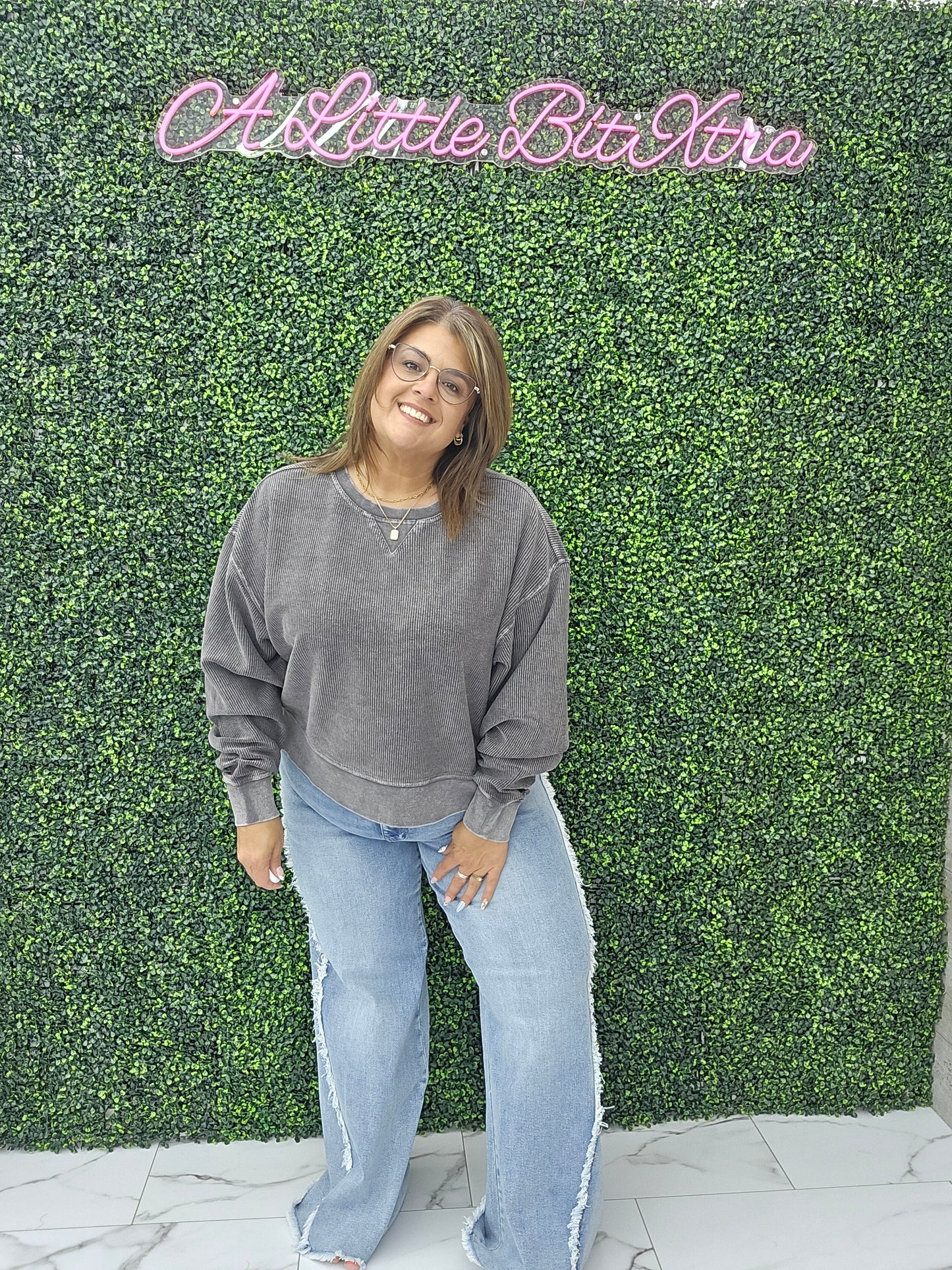 Corded Boxy Pullover Charcoal
