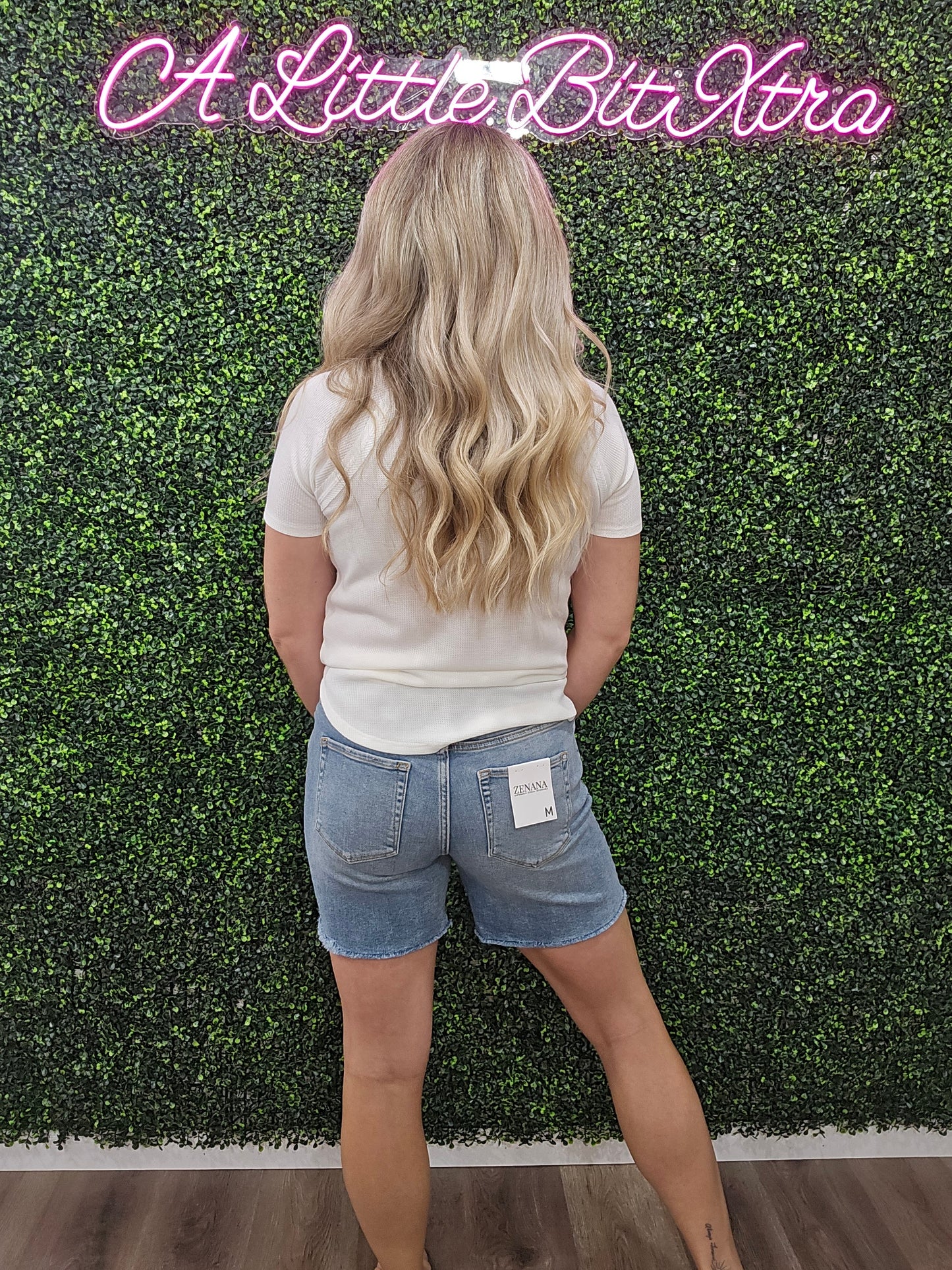 Z Mid-Rise Raw Hem Light Wash Denim Shorts