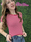 Crew Neck Stripe Seamless Rib Tee Magenta