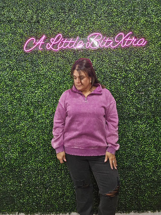 Light Plum Acid Wash Half Zip Pullover