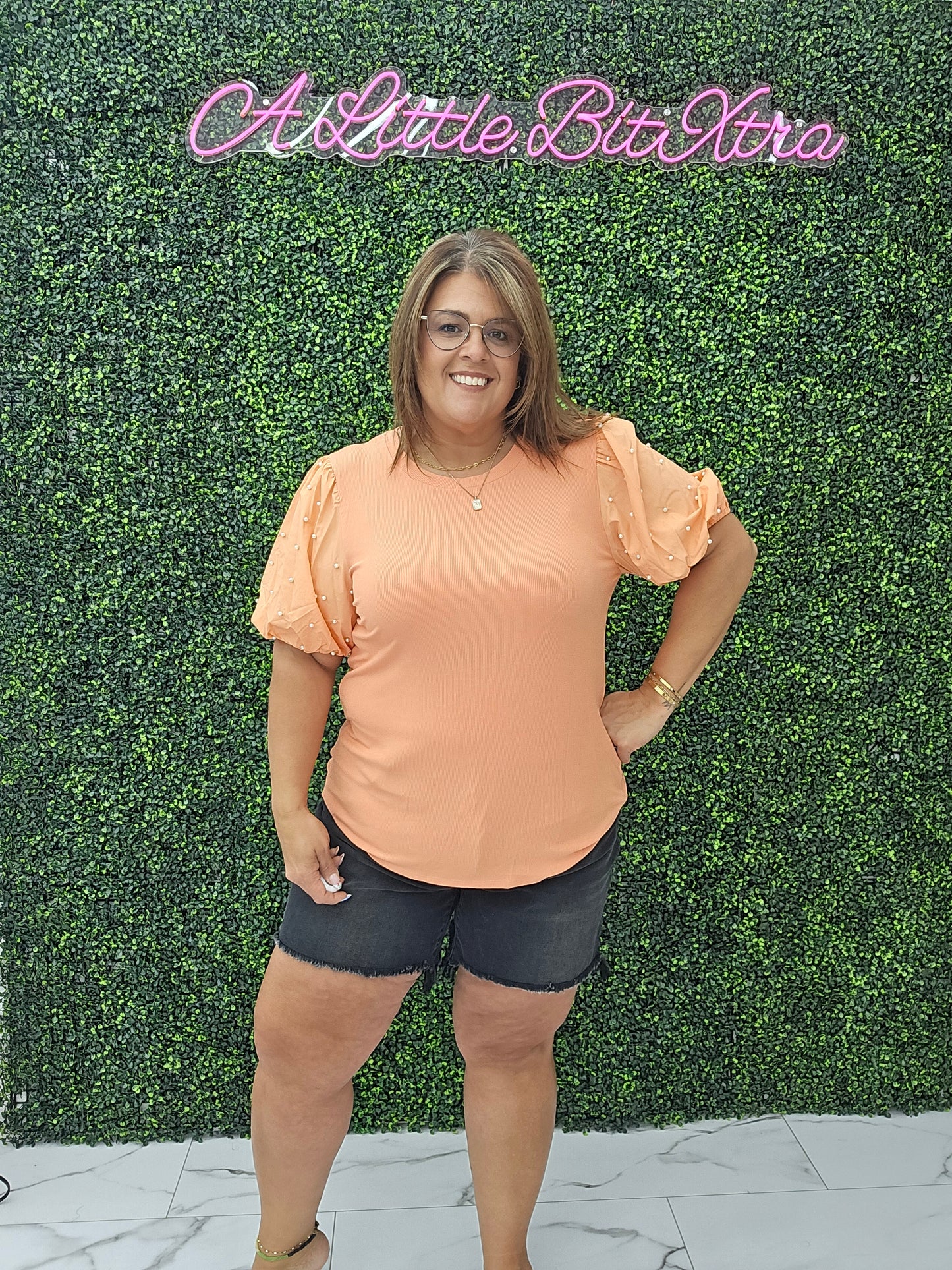 Pearl Beaded Puff Sleeve Top