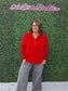 Fleece Half Snap Button Hoodie- Ruby