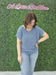BOXY CHUNKY KNIT SHORT SLEEVE SWEATER DUSTY BLUE