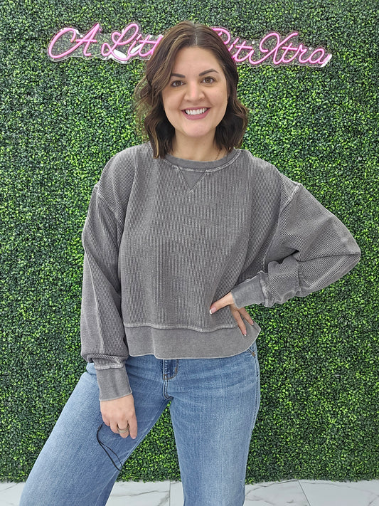 Corded Boxy Pullover Charcoal