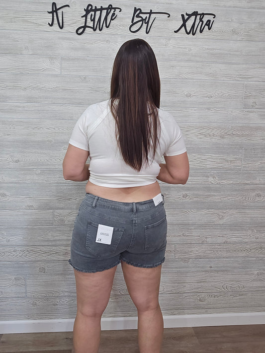 Z ACID WASH ASH BLACK FRAYED DENIM SHORTS