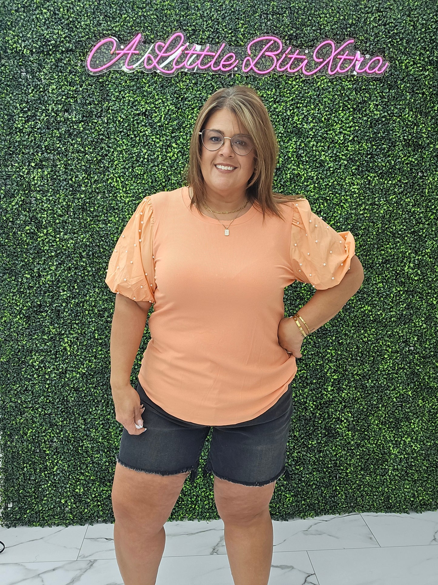 Pearl Beaded Puff Sleeve Top