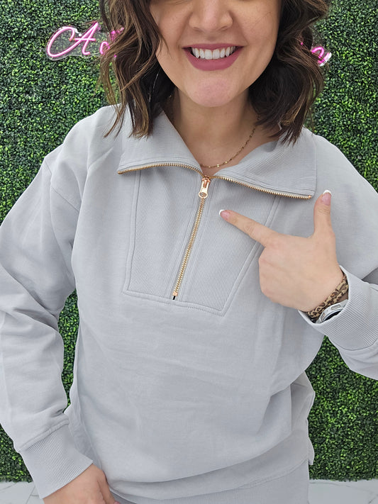Isabella Half Zip Pullover Spring: Gray