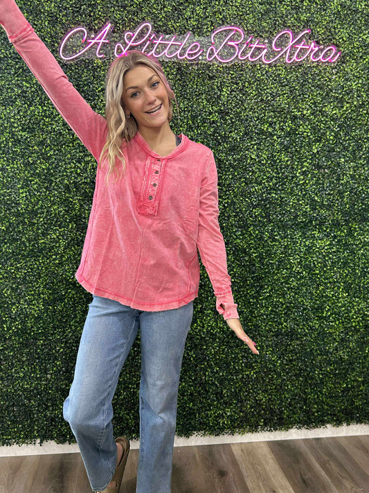 FUCHSIA THUMB HOLE LONG SLEEVE TOP