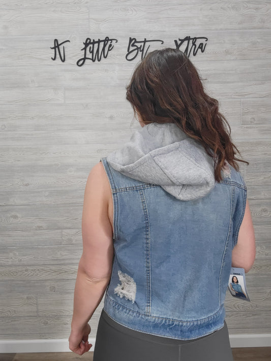 DENIM VEST WITH REMOVABLE HOOD