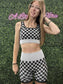 CHECKER BRA & BIKER SHORTS SET