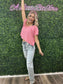 FUSHSIA MELANGE V-NECK CROPPED TOP