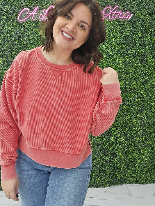 Corded Boxy Pullover Red