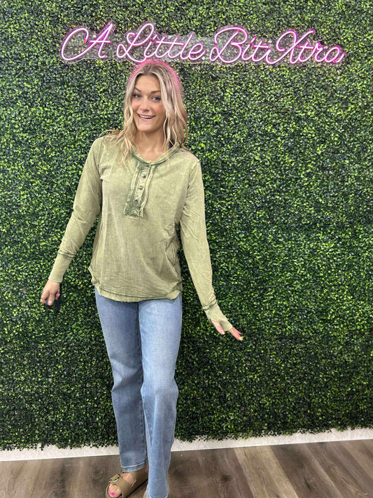 ASH OLIVE THUMB HOLE LONG SLEEVE TOP