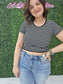 Crew Neck Stripe Seamless Rib Tee Black