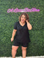 BLACK MICROFIBER V-NECK TOP & BIKER SHORTS