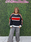 SPORTY COLORBLOCK PULLOVER SWEATSHIRT: BLACK/RED