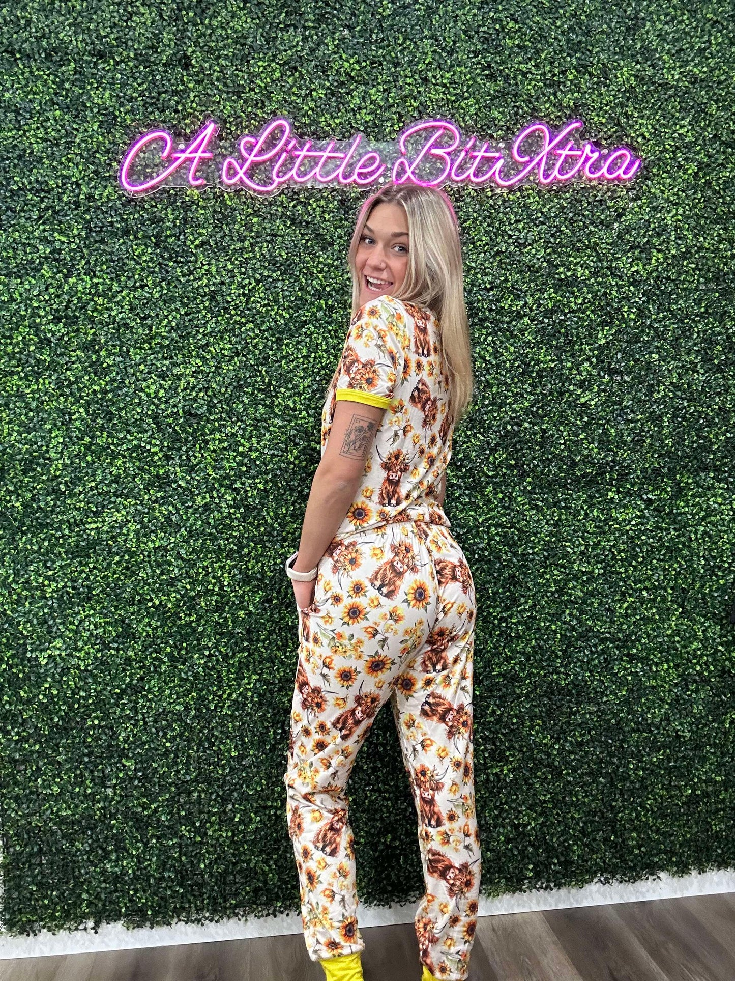 Yellow Floral Cow Pajamas