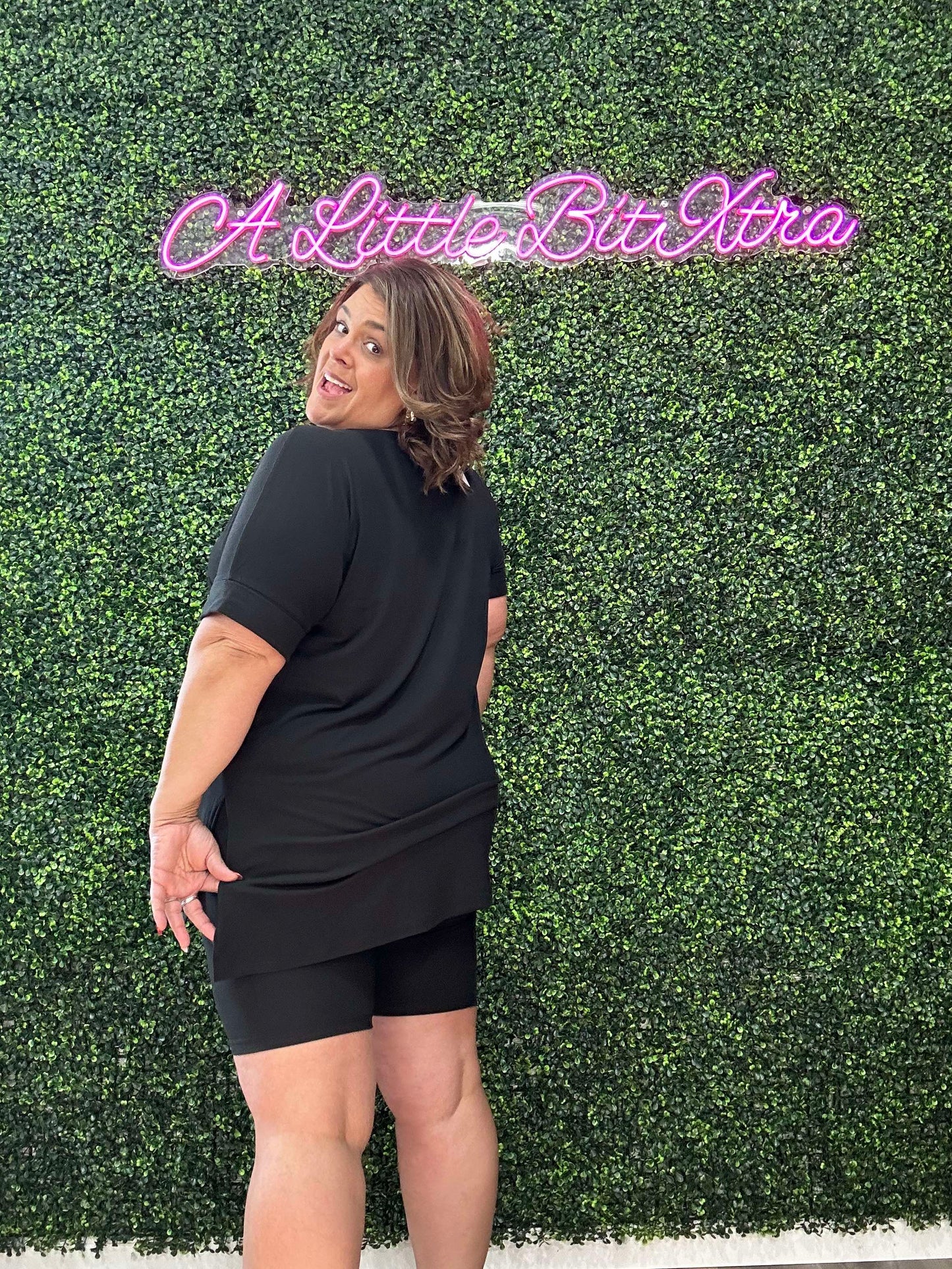 BLACK MICROFIBER V-NECK TOP & BIKER SHORTS