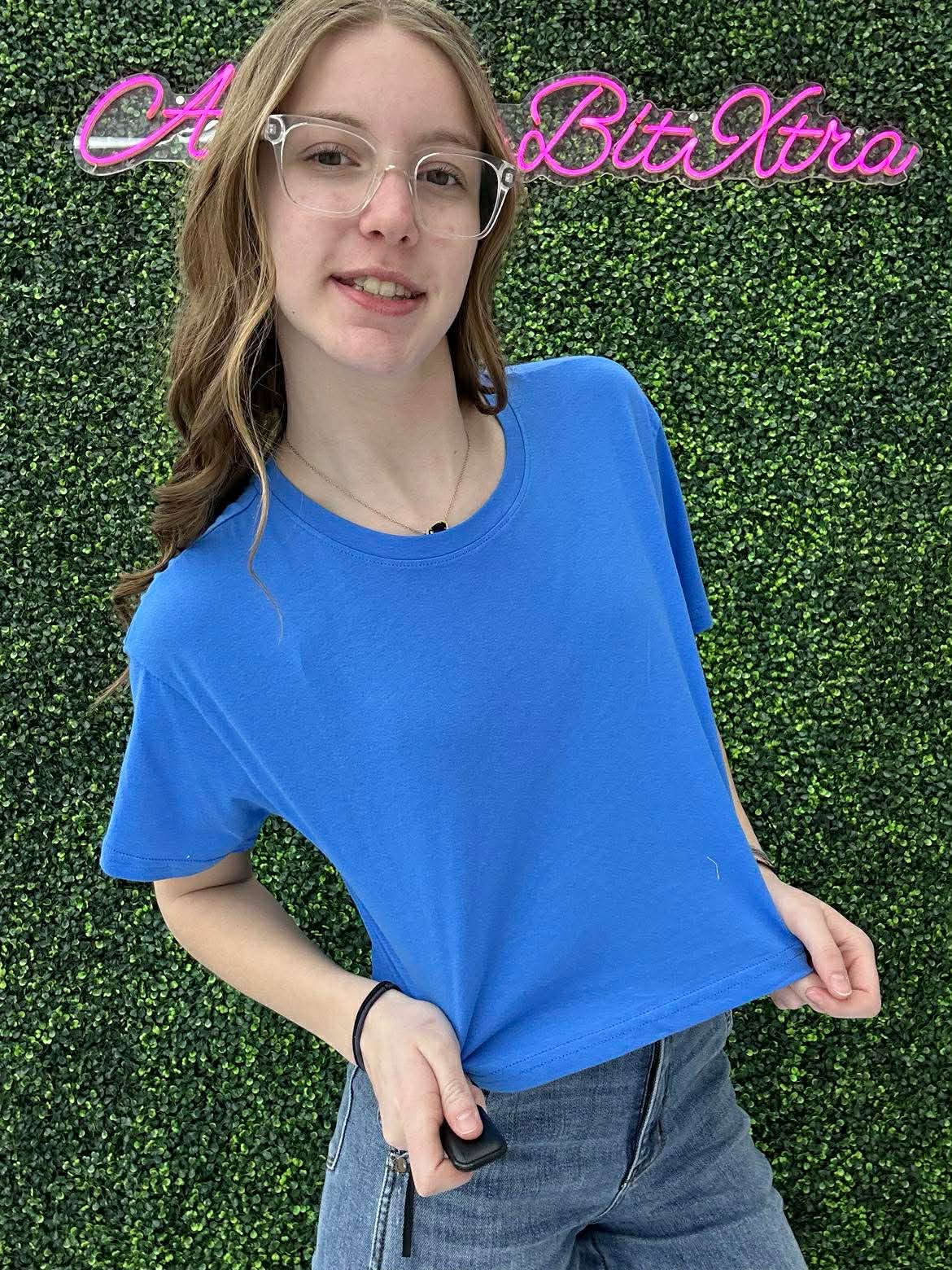 Crew Neck Oversized Crop Tee Blue