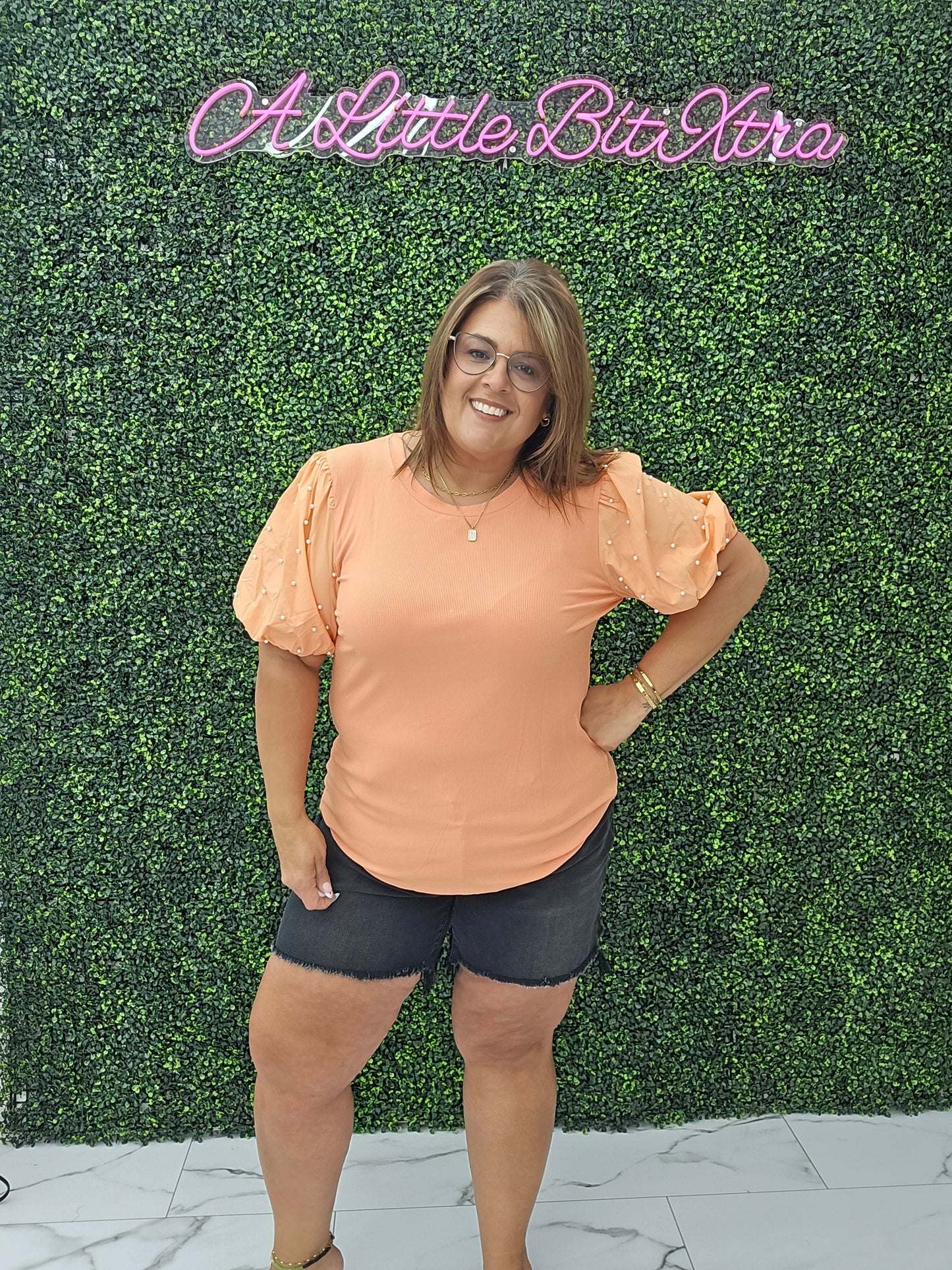 Pearl Beaded Puff Sleeve Top