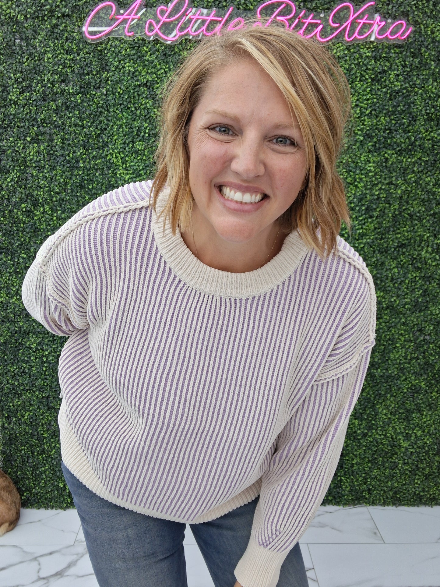 Two Tone Crewneck Sweater/ Lavender