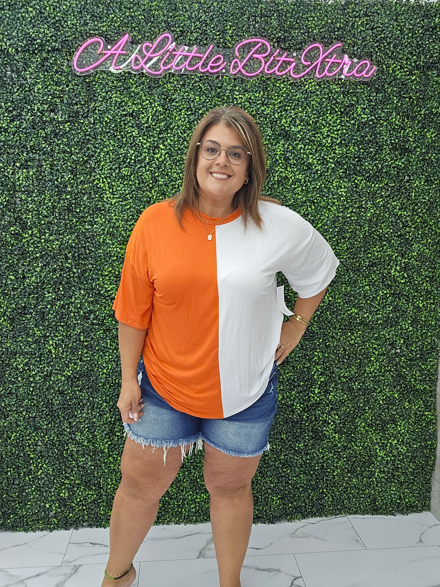 Game Day Multi Color Knit Top: ORANGE/WHITE