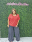 BOXY CHUNKY KNIT SHORT SLEEVE SWEATER RUBY
