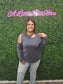 Cement Round Neck Cold Shoulder Knit Top
