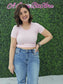 Crew Neck Stripe Seamless Rib Tee Blush