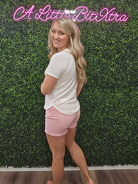 Z Pink Acid Wash Frayed Cutoff Hem Shorts