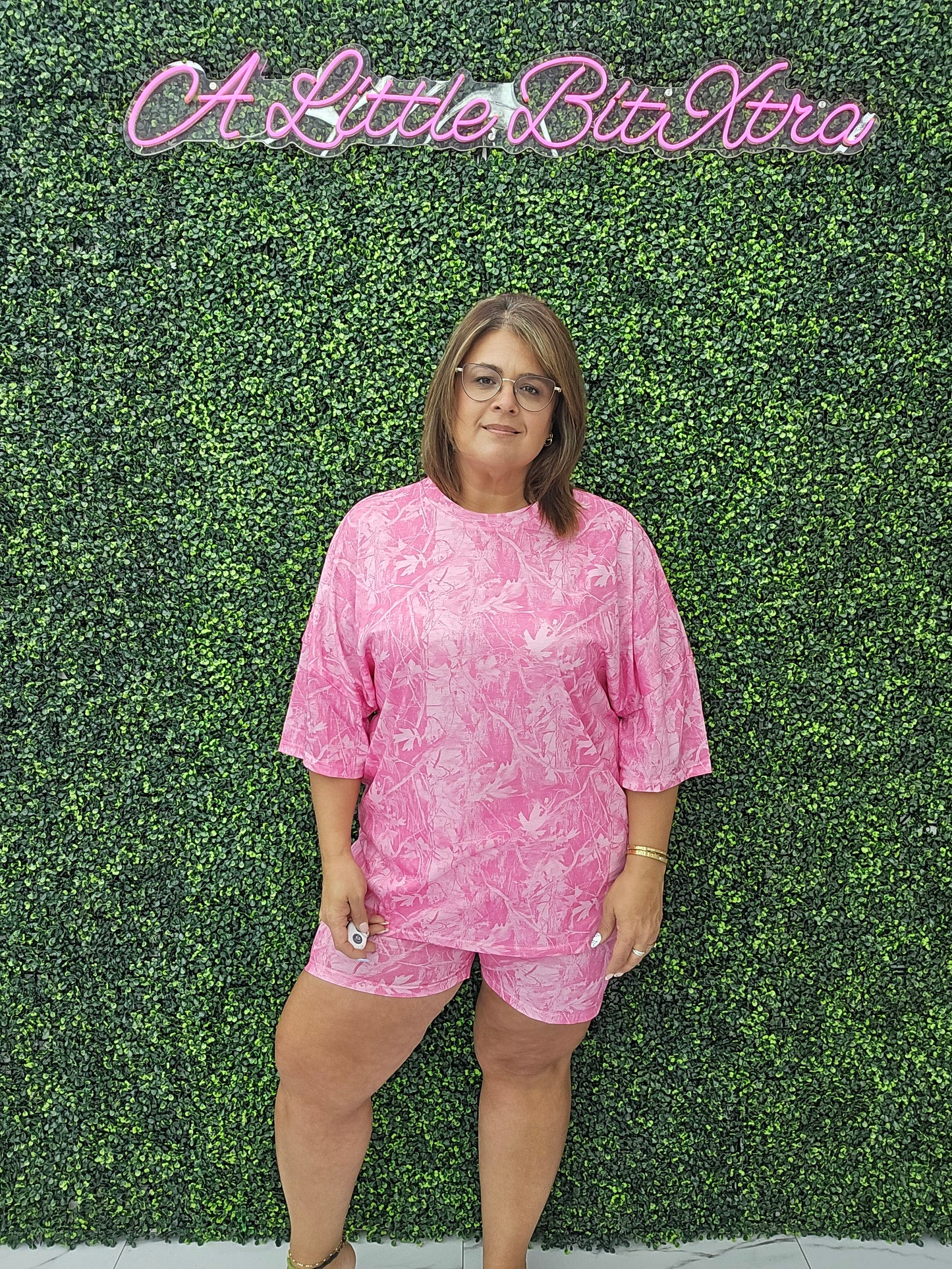 Pink Camo Biker Short Set