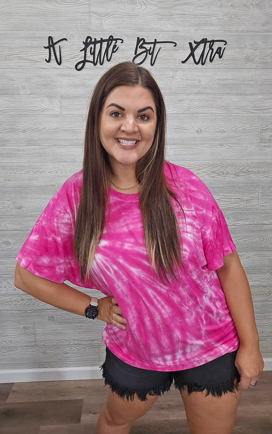 HOT PINK TIE DYE OVERSIZED TOP