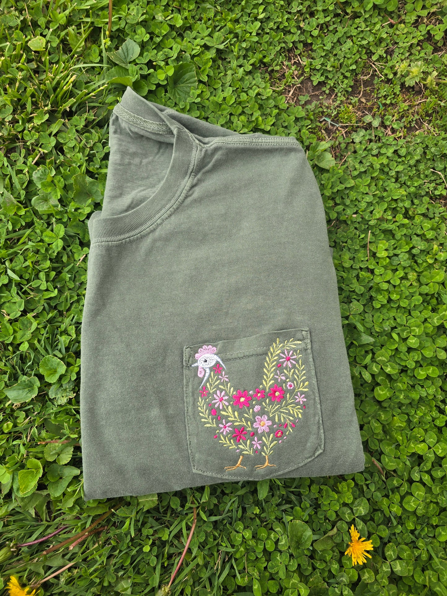 Floral Chicken Pocket Tee