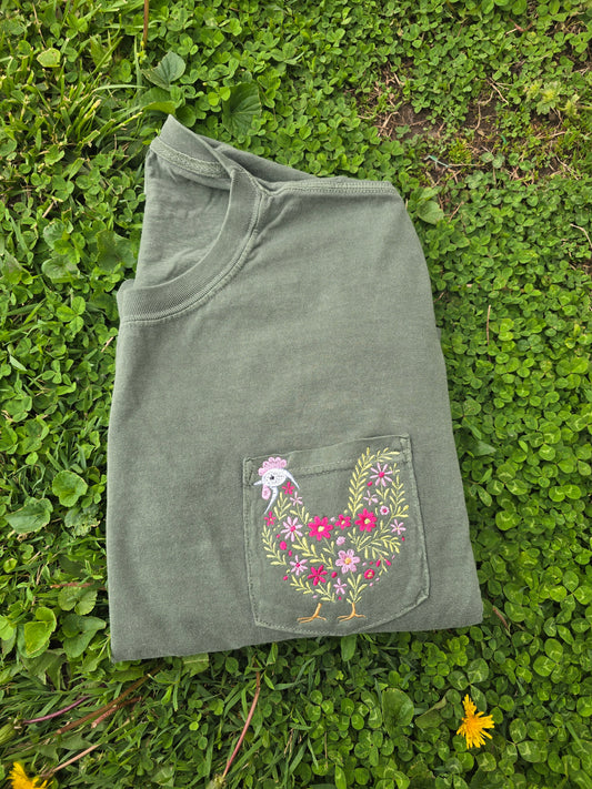 Floral Chicken Pocket Tee