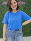 Crew Neck Oversized Crop Tee Blue