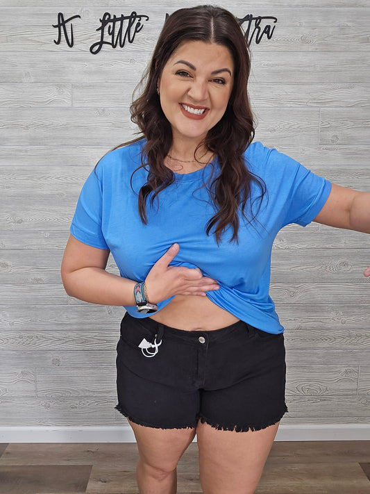 Z BLACK MID-RISE RAW FRAYED HEM RIPPED DENIM SHORTS