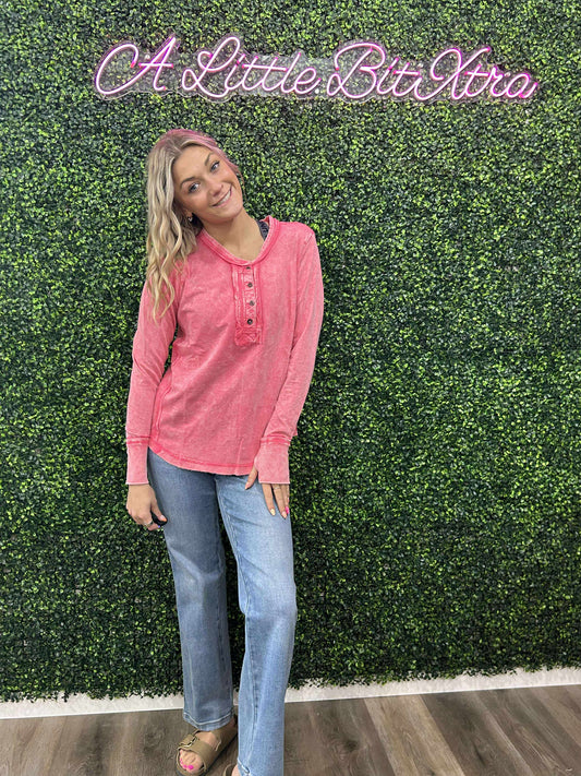 FUCHSIA THUMB HOLE LONG SLEEVE TOP