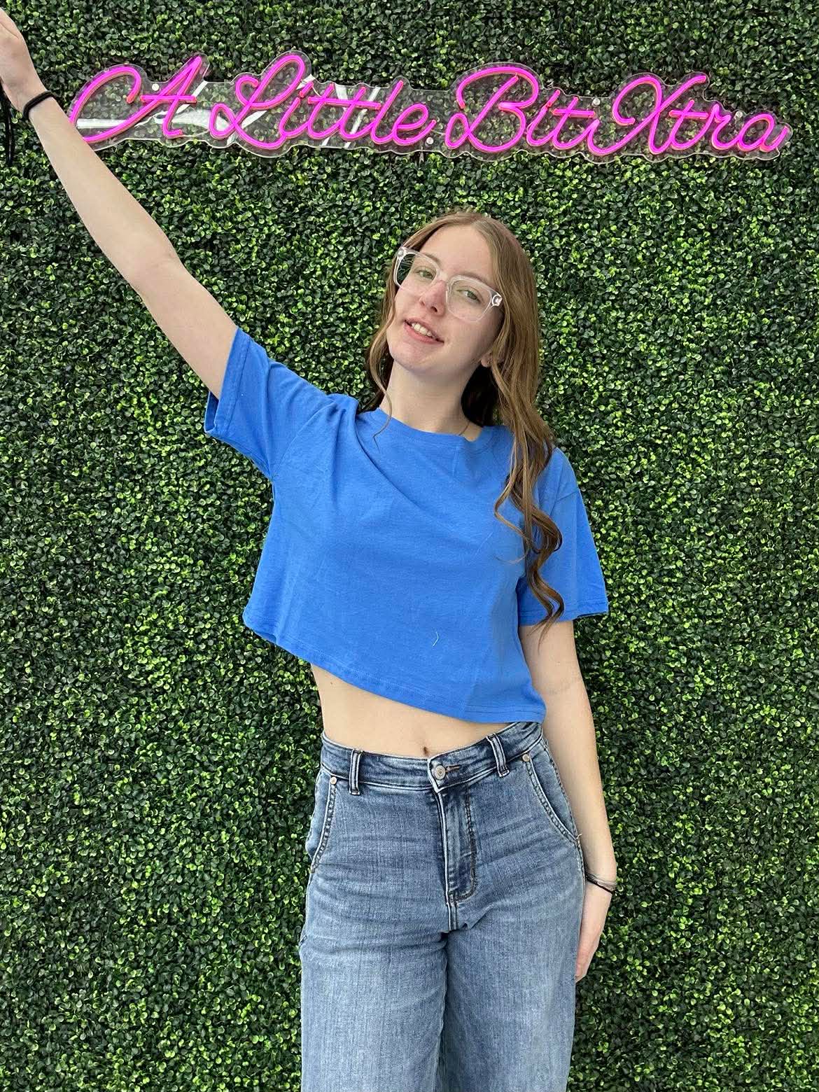 Crew Neck Oversized Crop Tee Blue